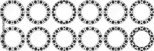 Set of Chinese new year elements frames,  lanterns, flowers, bamboo,hearts, wavy ornament. Festive floral elements round composition. Hand drawn vector flat floral decorative elements.