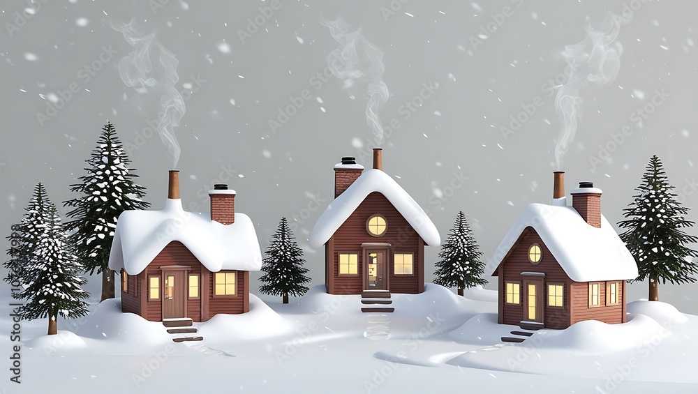 Fototapeta premium Cozy Winter Village with Snowfall