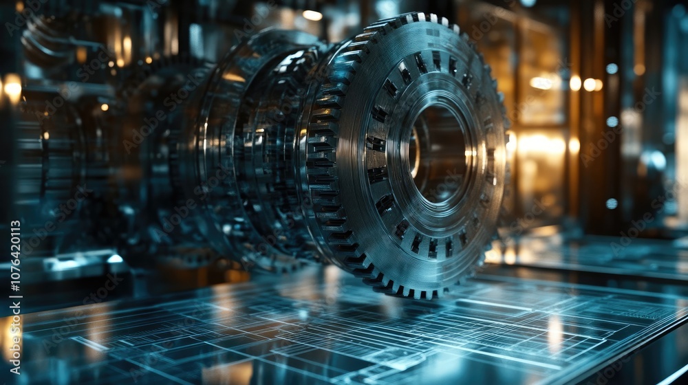 Close-Up of Large Industrial Gears and Machinery in Factory Setting Close-Up of Large Industrial Gears and Machinery in Factory Setting