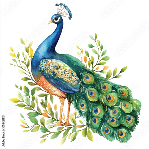 cute Peacock watercolor clipart illustration isolated