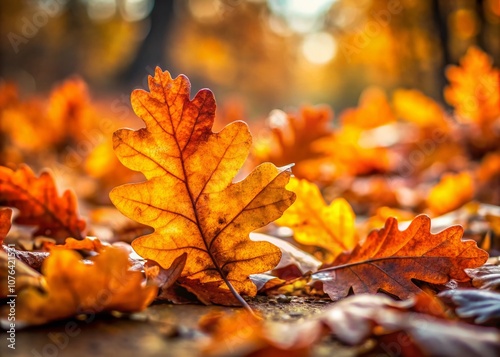 Captivating Tilt-Shift Photography of Vibrant Oak Leaves in Autumn, Showcasing Nature's Splendor and the Beauty of Seasonal Change with a Unique Miniature Effect