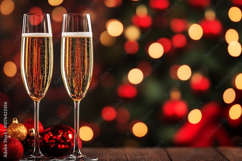 Sparkling Wine and Festive Christmas Decor Cozy Holiday Celebration : Generative AI Sparkling Wine and Festive Christmas Decor Cozy Holiday Celebration : Generative AI