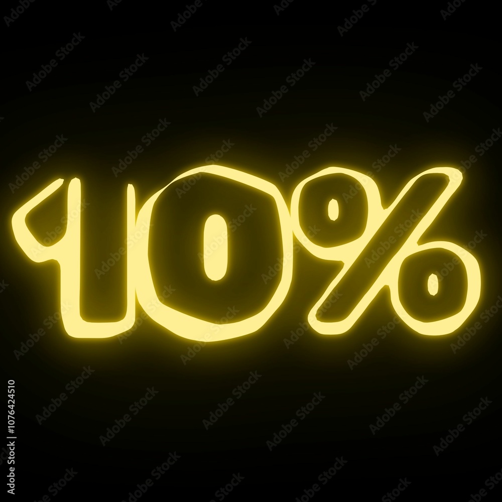 10%, dez por cento, numero dourado brilhante com o fundo preto