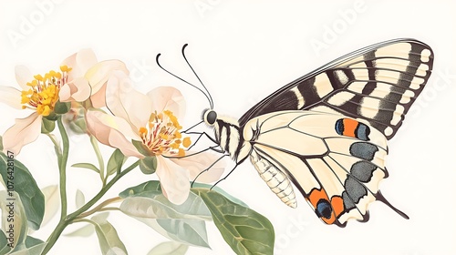 Butterfly perched on a pink flower. photo