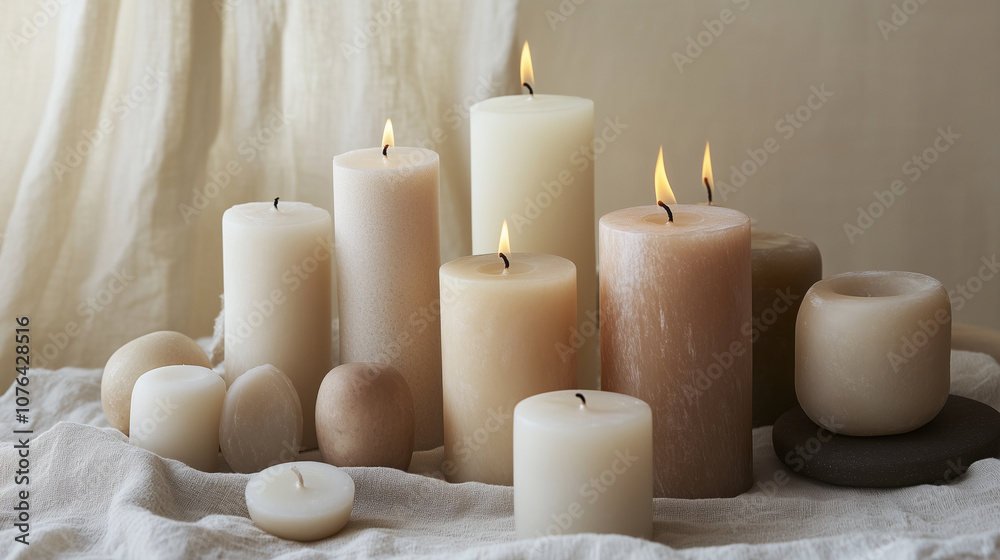 Assorted Neutral Candles in Ceramic Holders for a Cozy, Minimalist Decor Setting Assorted Neutral Candles in Ceramic Holders for a Cozy, Minimalist Decor Setting