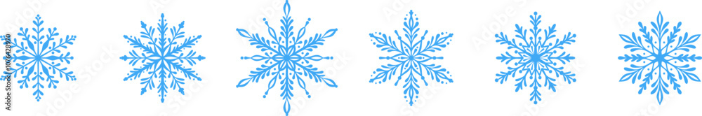 Elegant beautiful vector snowflake illustration set, blue snow icon clip art collection, isolated Elegant beautiful vector snowflake illustration set, blue snow icon clip art collection, isolated