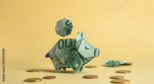 Euro banknotes folded into a piggy bank shape, symbolizing saving and investment photo