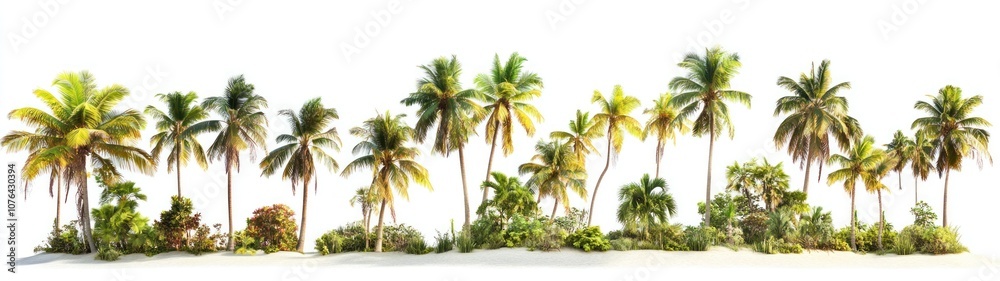 Obraz premium Lush Tropical Palms and Foliage on Sandy Shore