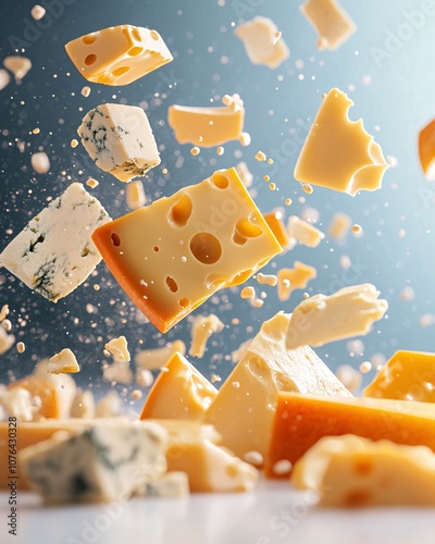 Exploding Cheese Splash of Vibrant Variety With Dynamic Energy and Captivating Colors photo