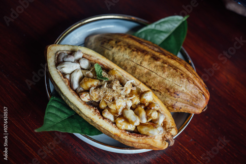 fresh cacao with sweet fish sauce macro