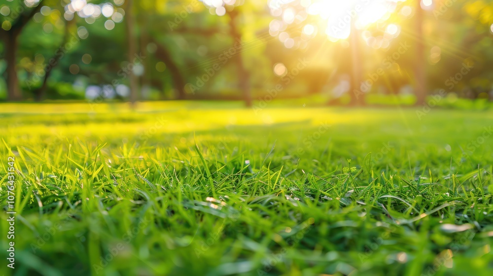 Naklejka premium Green Grass and Sun