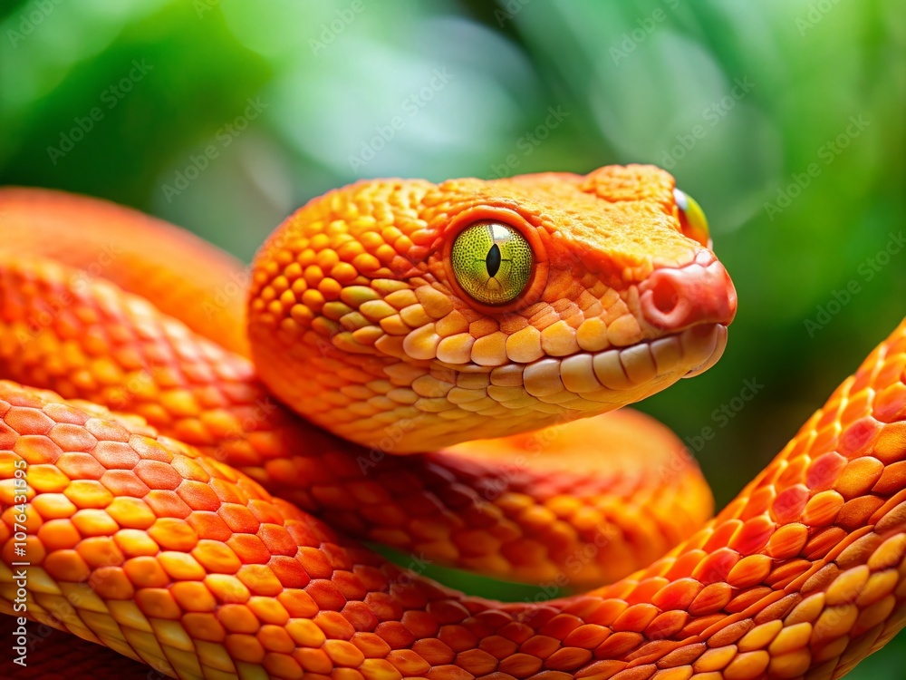Close-Up of the Striking Orange Insularis Viper Snake, Trimeresurus Insularis, Showcasing its Unique Features Against a Minimalist Wildlife Background for Stunning Animal Wallpaper Close-Up of the Striking Orange Insularis Viper Snake, Trimeresurus Insularis, Showcasing its Unique Features Against a Minimalist Wildlife Background for Stunning Animal Wallpaper