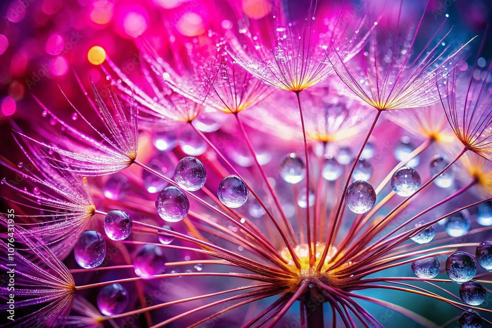 Close-Up of Viva Magenta Seed of Salsify with Water Droplets Emphasizing the Color of the Year 2023 in a Beautiful Rule of Thirds Composition