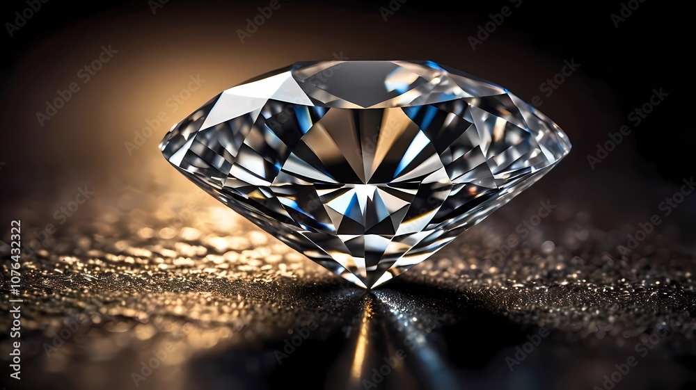 Dazzling diamond with reflection on black background