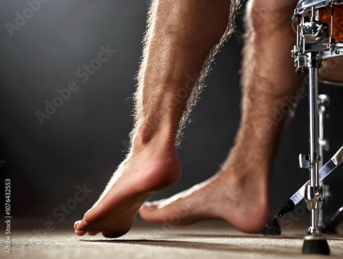 A close-up of a musician’s foot tapping to the beat while playing drums, energy beautifully illustrated.


 photo