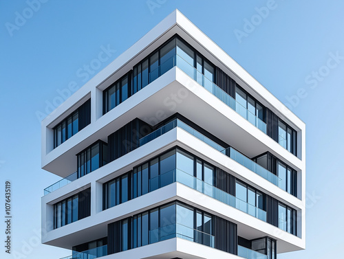 Minimalist architectural shot of a modern building with white walls