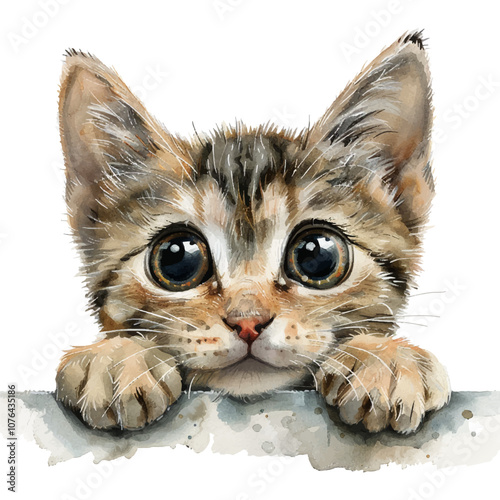 cute peeking cat vector illustration in watercolor style