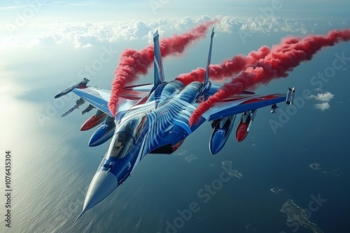 Fighter Jet Soaring Through the Sky with Smoke Trails photo