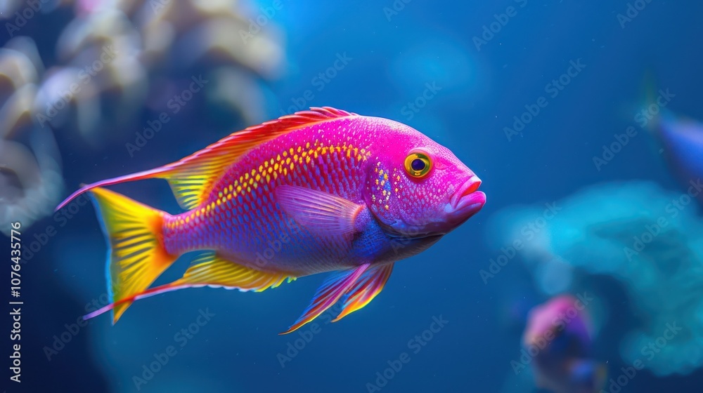 Naklejka premium Vibrant Tropical Fish in Blue Water