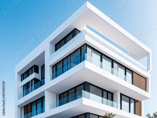 Minimalist architectural shot of a modern white building