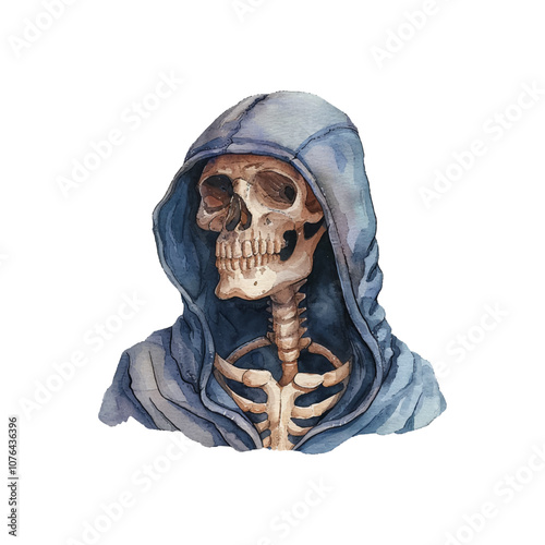 hooded skeleton vector illustration in watercolor style photo