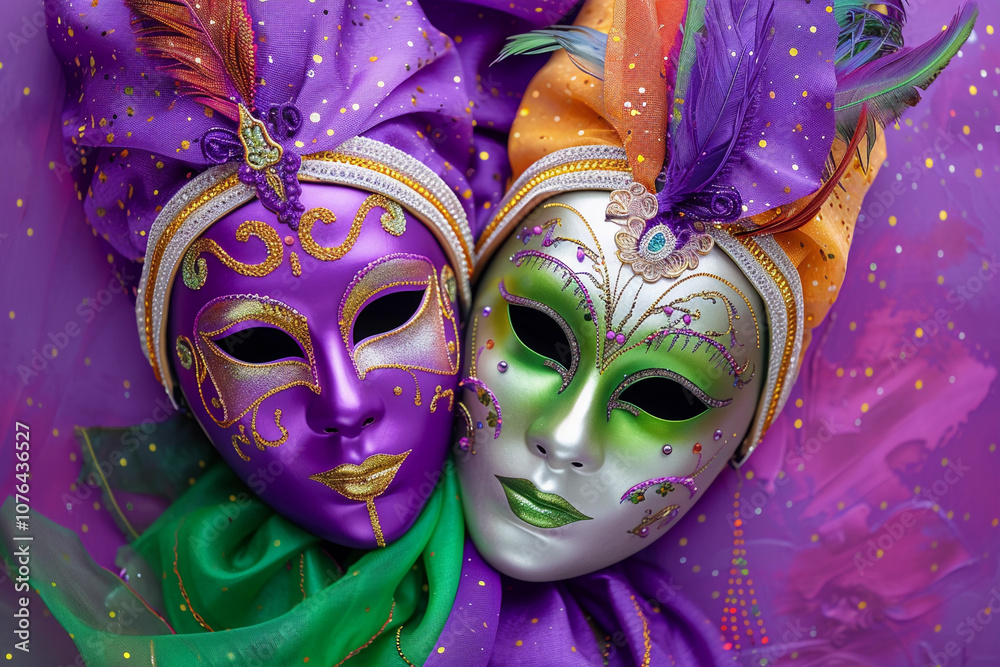 Obraz premium Beautiful greeting card with bright holiday composition for happy celebrate mardi gras