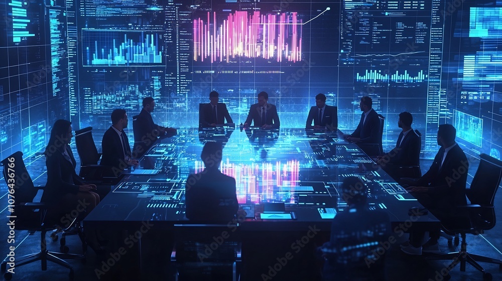Collaborative Virtual Workspace with Subordinates Avatars Gathered Around Digital Table Collaborative Virtual Workspace with Subordinates Avatars Gathered Around Digital Table