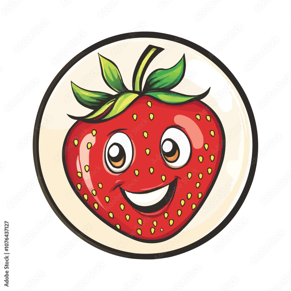 Obraz premium Cartoon Strawberry Logo vector illustration in stylish circle
