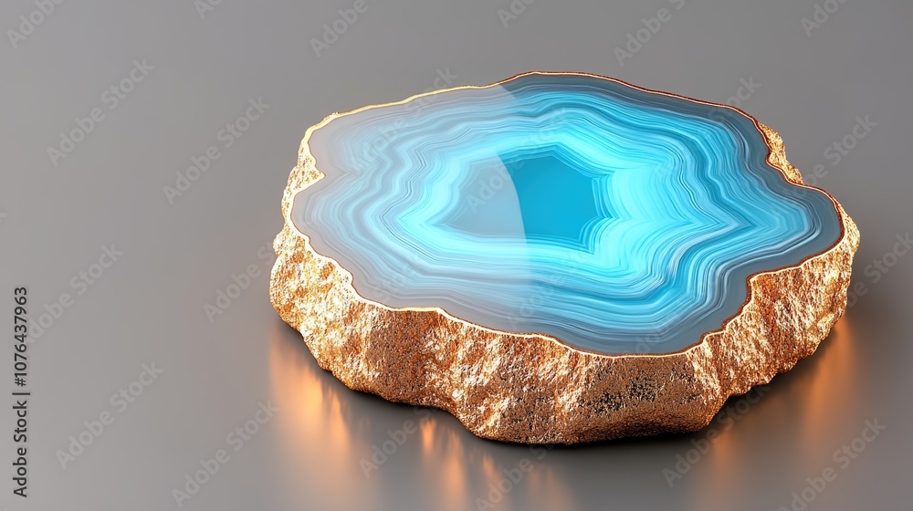 Stunning Blue Agate Stone Slice with Intricate Patterns and Golden Edge on a Soft Gray Background for Natural and Elegant Design Elements Stunning Blue Agate Stone Slice with Intricate Patterns and Golden Edge on a Soft Gray Background for Natural and Elegant Design Elements