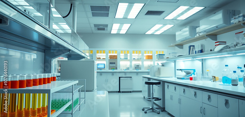Sterile Laboratory with Colorful Sample Tubes and Modern Equipment