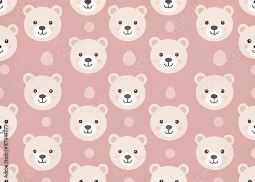 Cute Bear Faces Pattern on Pink Background for Playful Decor and Children’s Products, Ideal for Fabric, Wallpapers, and Stationery, Bringing Joyful Vibes to Everyday Items