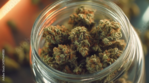 Medical Marijuana Buds in Glass Jar with Gentle Light