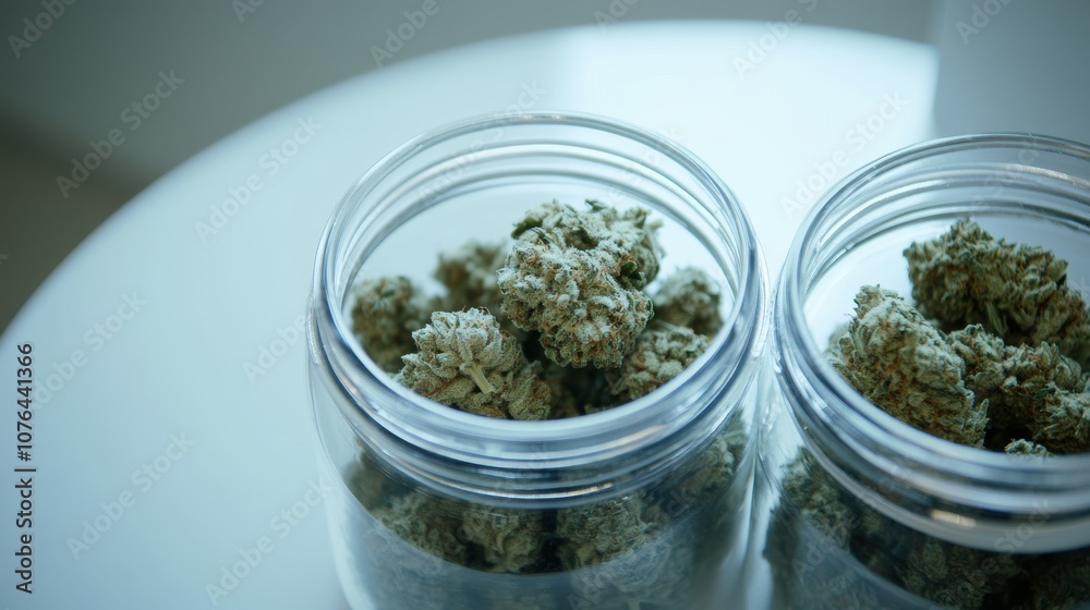Medical Marijuana Buds in Glass Jar with Gentle Light Medical Marijuana Buds in Glass Jar with Gentle Light