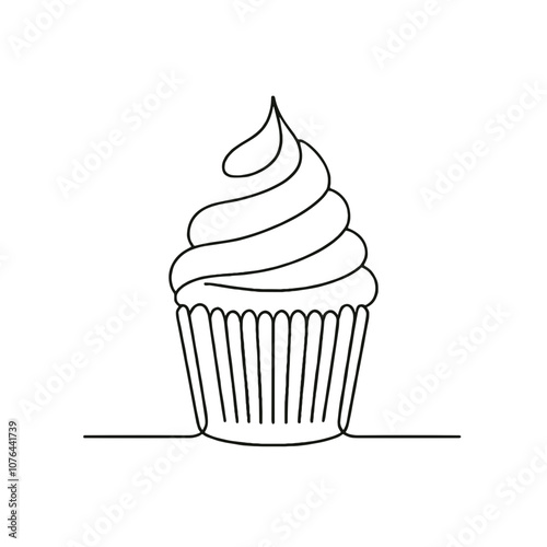 Cupcake, vector, simple continuous black line drawing, minimalistic, single unbroken line, transparent background 