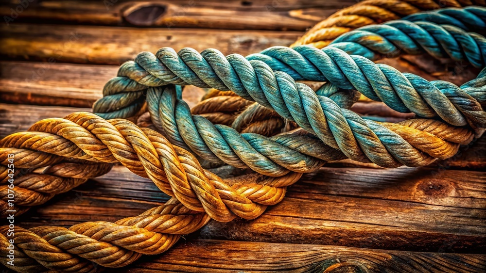 Decorative Macro Photography of Intertwined Ropes on Wooden Surface Showcasing Intricate Patterns and Textures Ideal for Home Decor and Crafting Projects