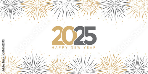 2025 happy new year fireworks celebration background isolated vector illustration