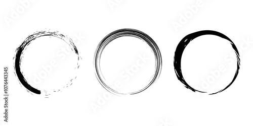 Set of  black  grunge   paintbrush strokes. Enso Zen symbol. Circular label, logo, text frame, banner, emblem, badge. Grunge design element. Isolated. Distress texture. Ink brush strokes