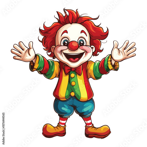 Cute cartoon clown standing with his hands up