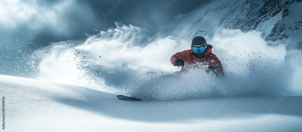 Naklejka premium Snowboarder Cutting Through Powder