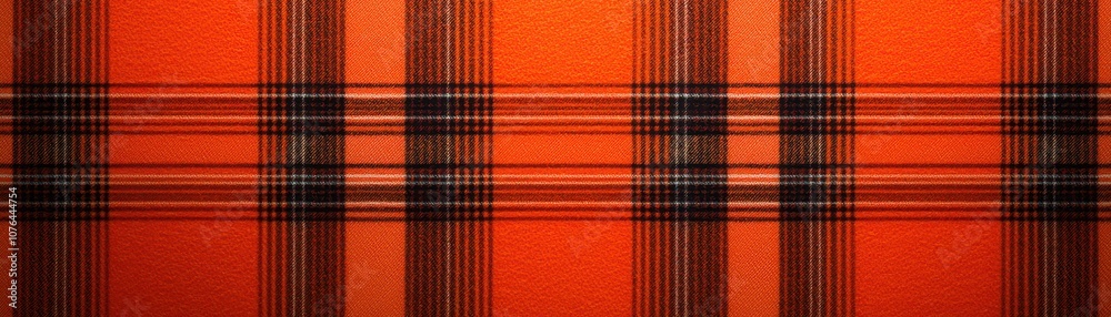 A vibrant orange and black plaid fabric with alternating stripes, showcasing a classic checkered pattern. A vibrant orange and black plaid fabric with alternating stripes, showcasing a classic checkered pattern.