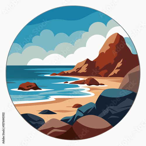 Rocky beach silhouette vector illustration on white background