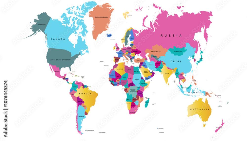 Obraz premium World map. Color modern vector map. Silhouette map