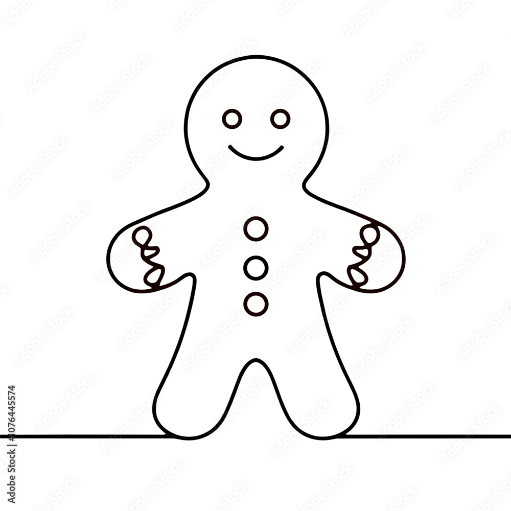 Gingerbread man, vector, simple continuous black line drawing, minimalistic, single unbroken line, transparent background Gingerbread man, vector, simple continuous black line drawing, minimalistic, single unbroken line, transparent background