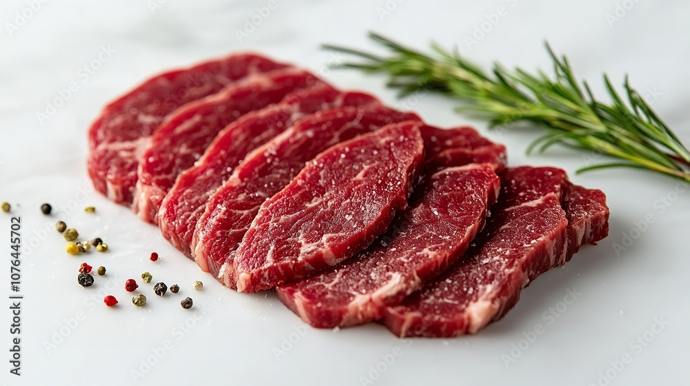 piece of raw meat with rosemary piece of raw meat with rosemary