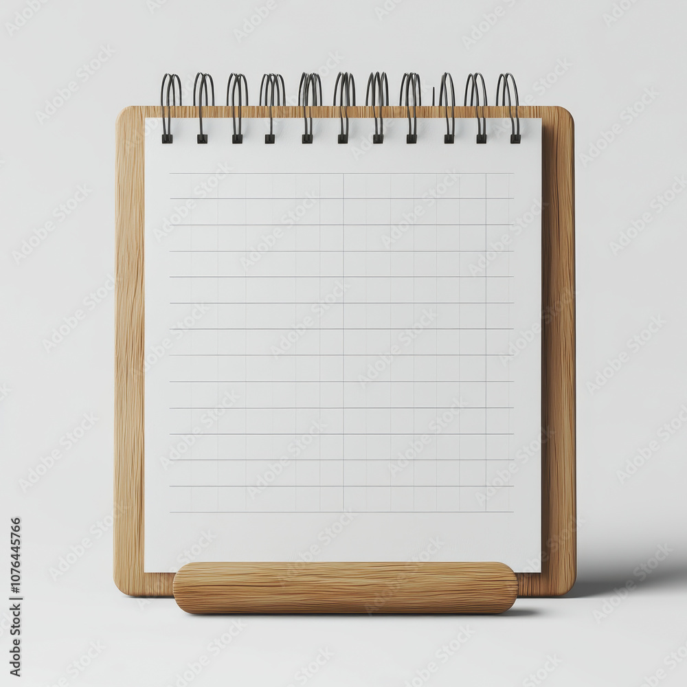 Elegant and Minimalist Blank Spiral Notepad on Wooden Clip Board in Soft Lighting for Creative Ideas, Sketching, Note Taking, or Planning Tasks, Isolated on Clean Background