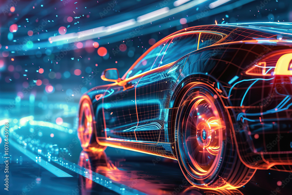 Power source for charging battery of beautiful electric car on road Power source for charging battery of beautiful electric car on road