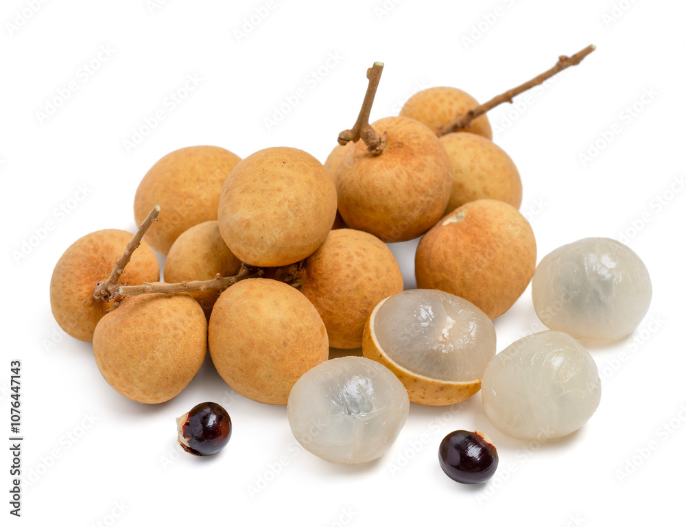 Top view Fresh longan fruit with seed on white background Top view Fresh longan fruit with seed on white background