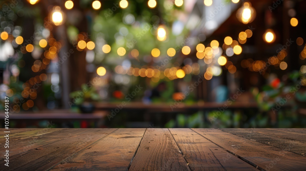Wooden Table with Blurred Background of Lights Wooden Table with Blurred Background of Lights
