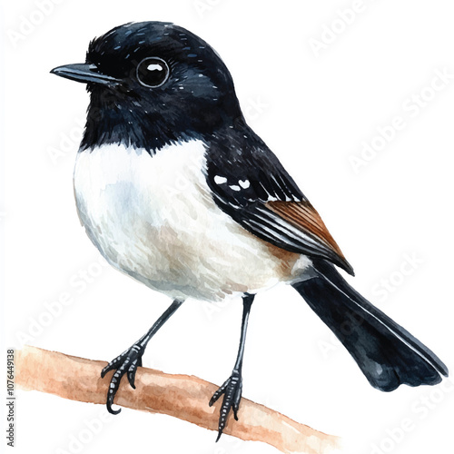 cute Pied Bushchat watercolor clipart illustration isolated