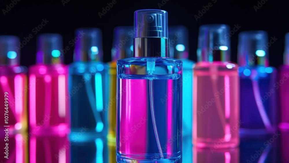 Neon Perfume Bottles with a Black Background Neon Perfume Bottles with a Black Background